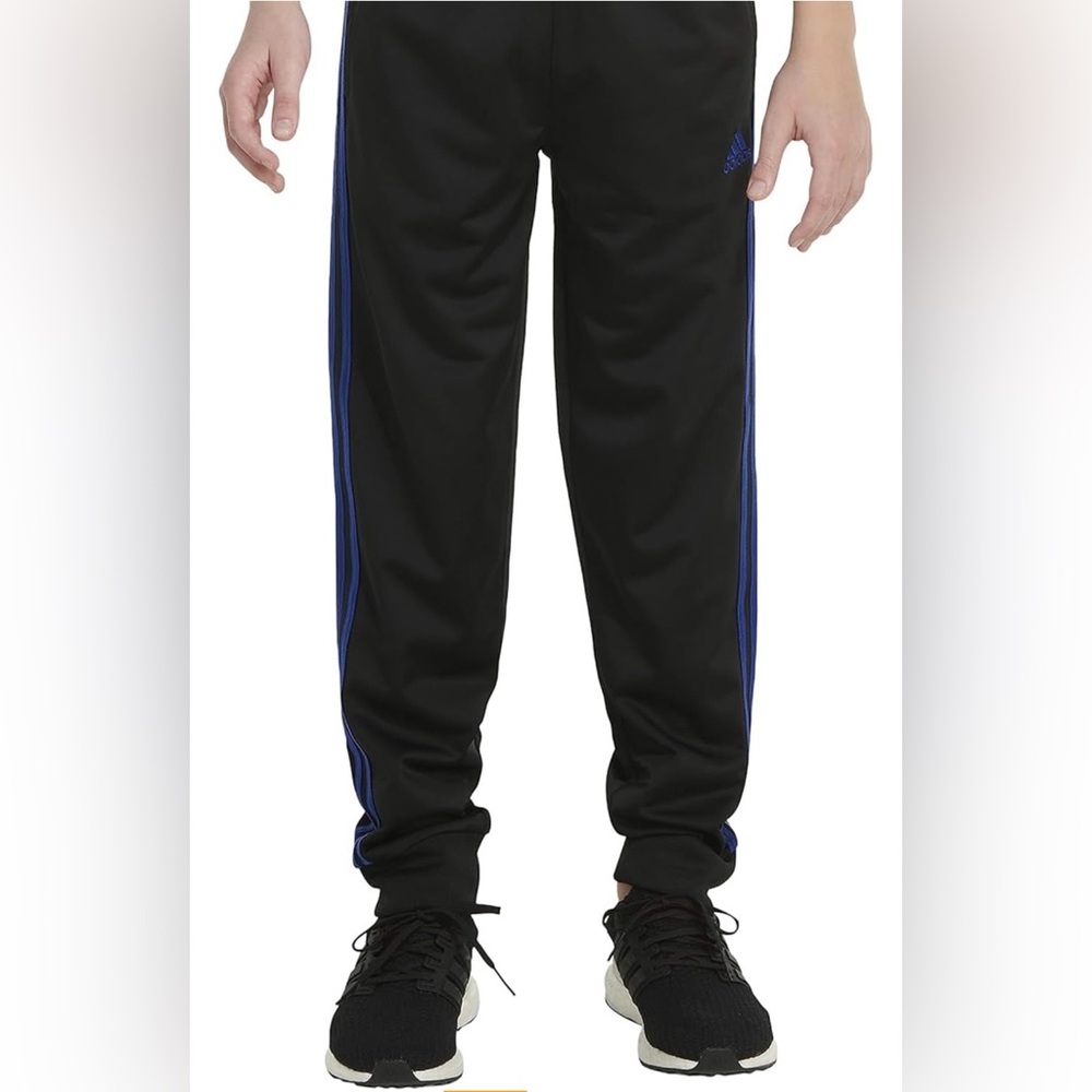 Adidas Kids | Large | Black Blue Stripped Regular Fit Joggers Cinched Ankles